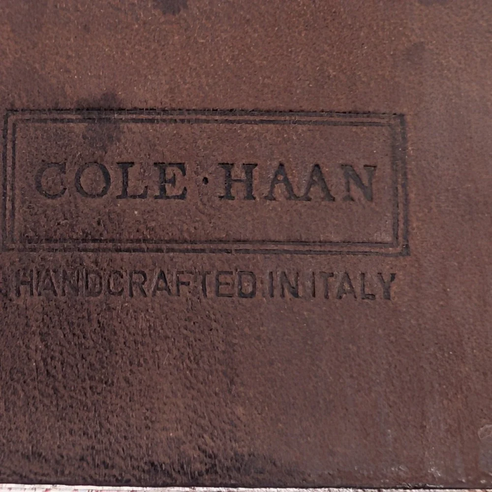 Cole Haan Belt Mens 38 Brown Italian Handcrafted Leather Paneled Silver Buckle